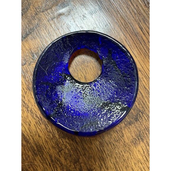 Blown Glass Circle Pendant Necklace Red Yellow ~2” - Picture 4 of 6